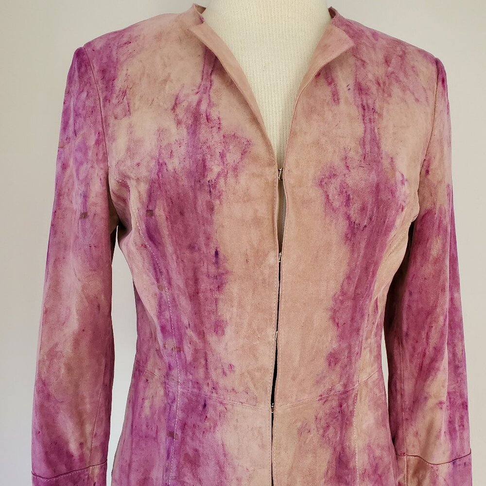 Leather suedeJacket Blazer pink peach beige small 4 6 tie dyed workwear cowgirl